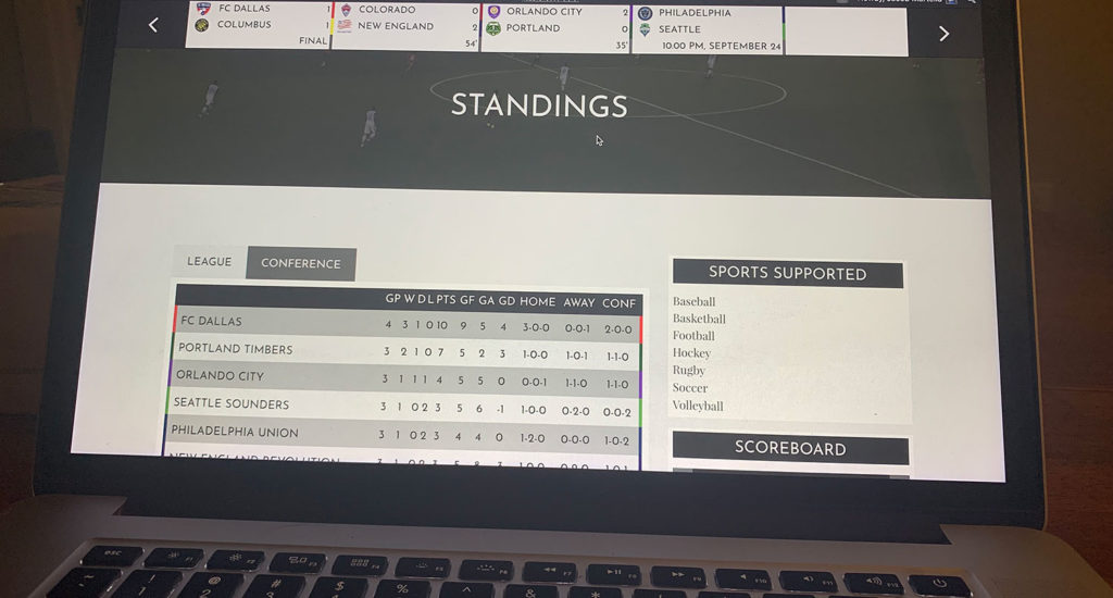 Standings page in Sports Bench