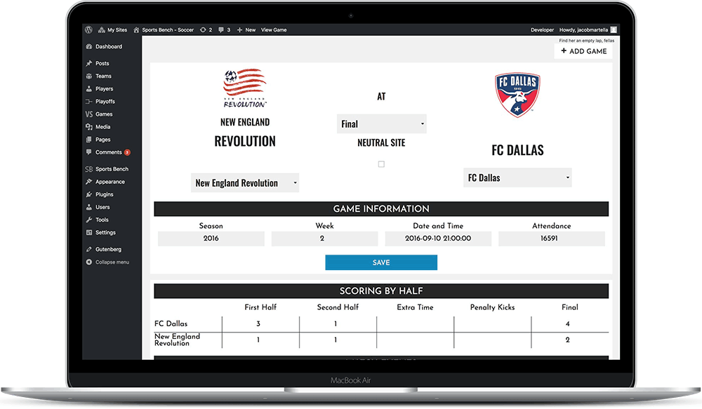 Sports Bench edit game screen on a macbook pro