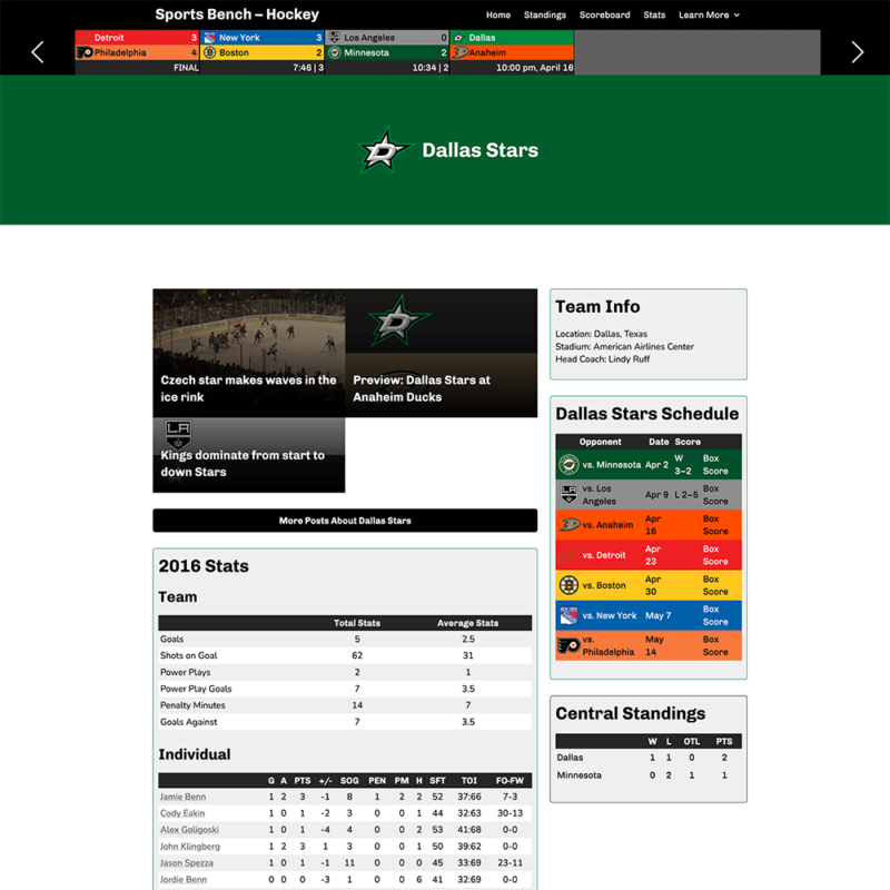 Screenshot of the hockey single team in Sports Bench