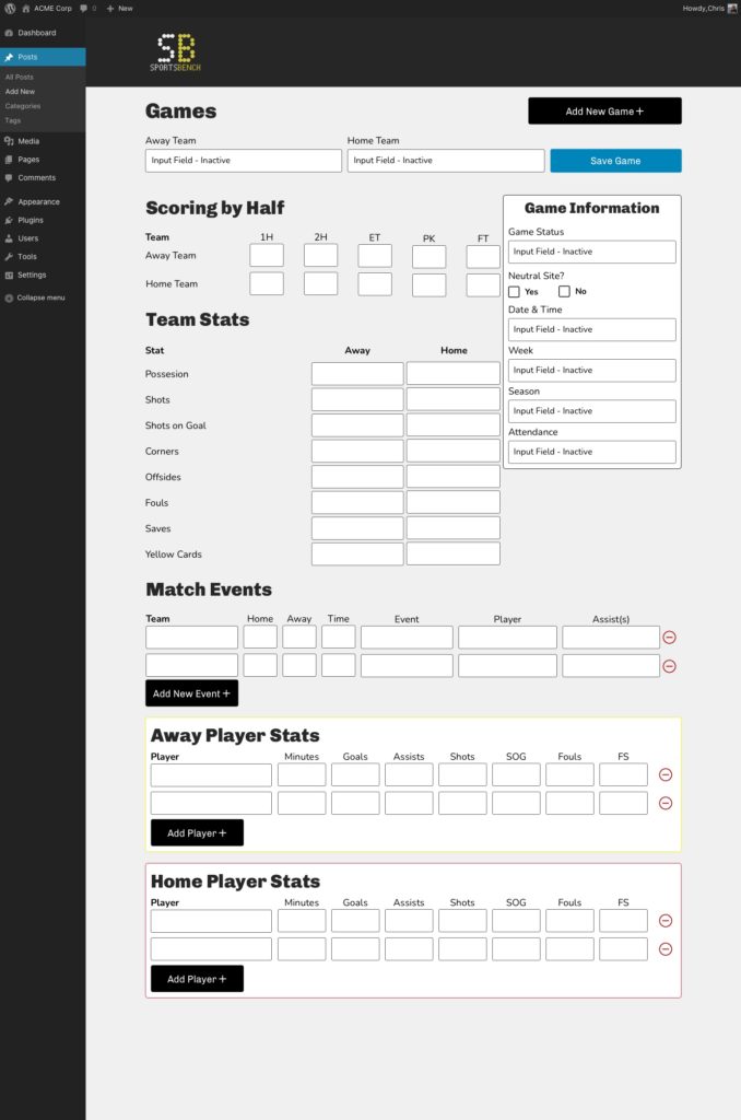 Screenshot of the new Add Games screen in Sports Bench 2.0