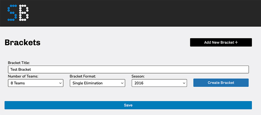 Screenshot of the create bracket page in Sports Bench